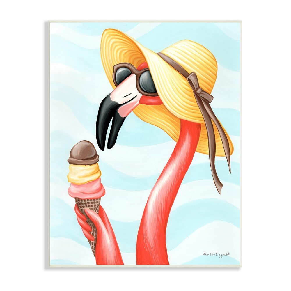 9159 Summertime Flamingo Sun Hat Enjoying Ice Cream Cone, Design by Amelie